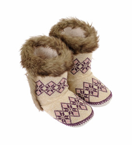 Fur-rimmed booties from a high angle